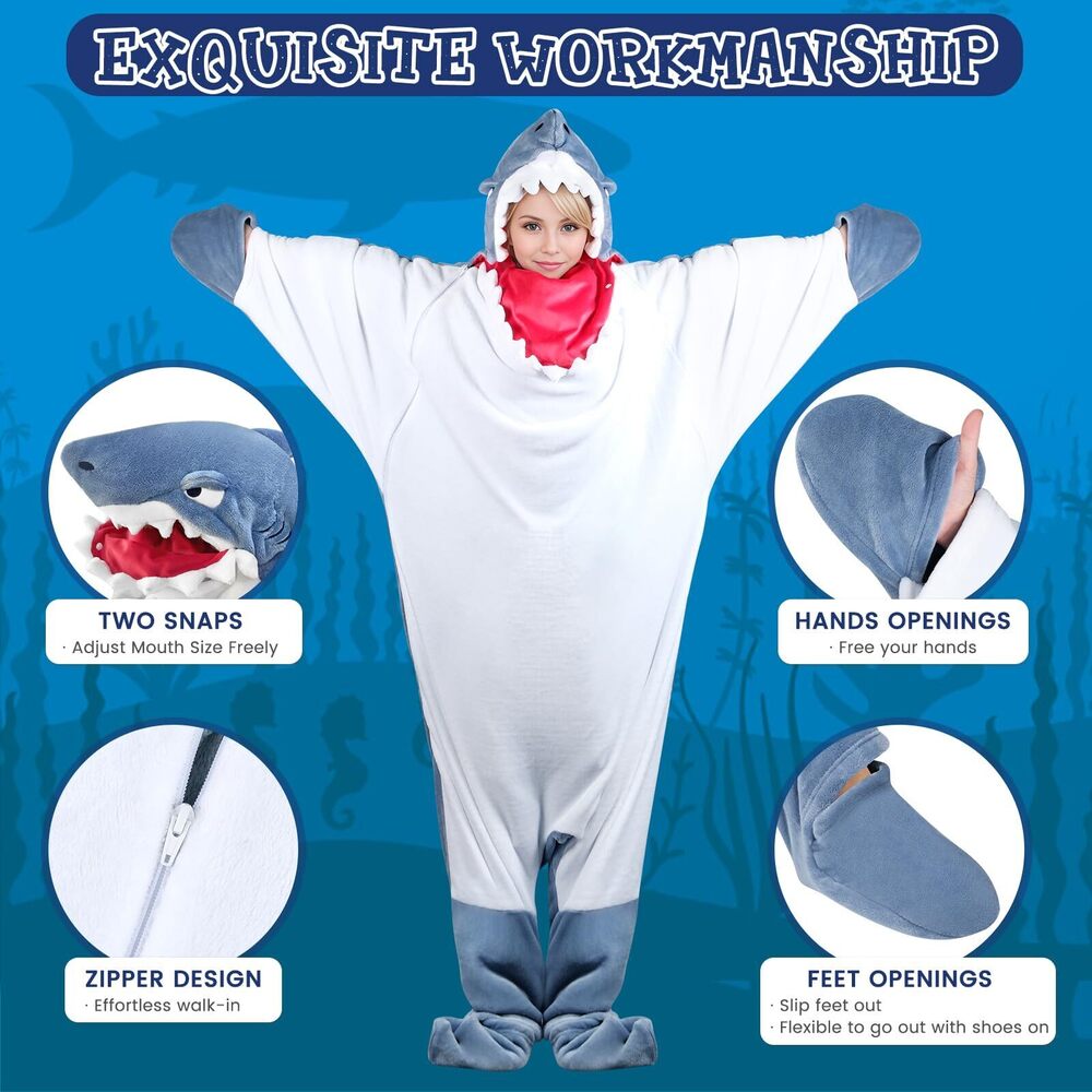 9529 Shark Blanket Hoodie Onesie & , Upgraded Zipper Design, Arms & Feet - Picture 5 of 6